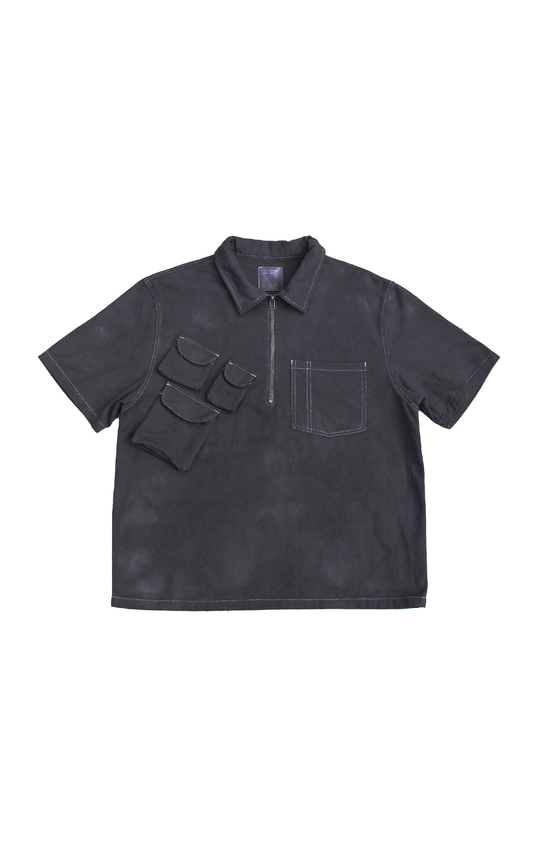 Uniform Half Zip Work Shirt Overdyed Black